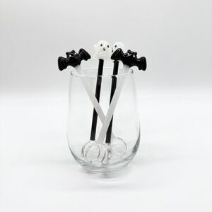 ONE HUNDRED 80 DEGREES Novelty Halloween Spoon Black White Ghost Bat Glass Set 4